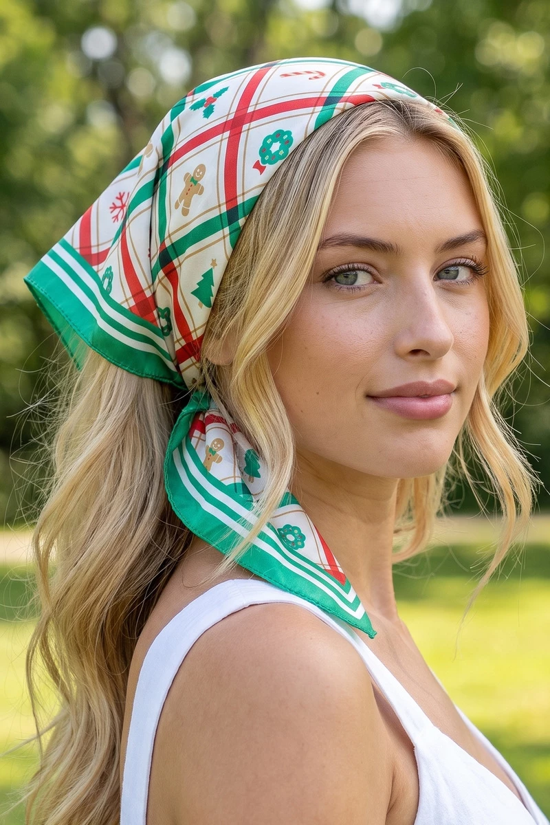 Gingerbread Plaid Christmas Square Scarf