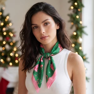 Christmas Tree And Bow Print Satin Bandana