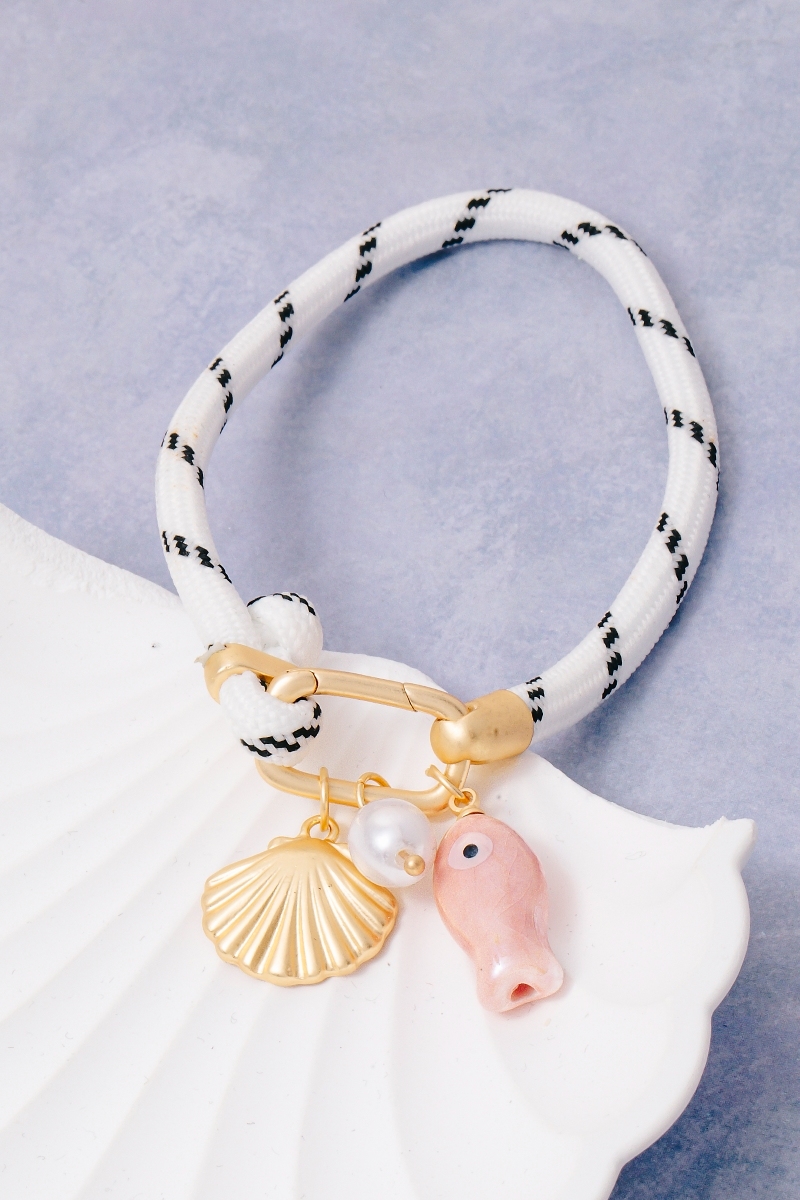 Sea Life Charms White Bungee Cord Bracelet