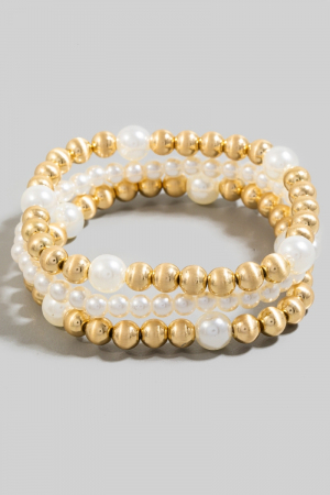 Metallic And Pearl Beaded Bracelet Set