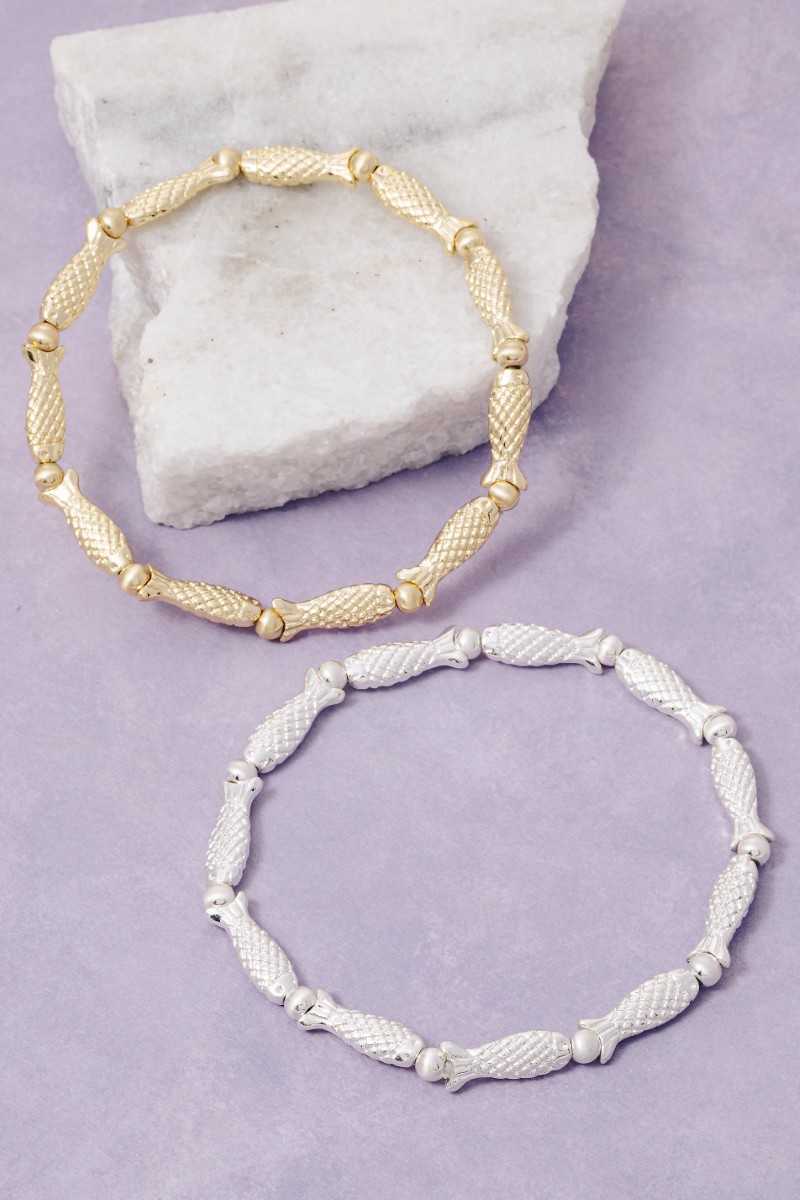 Fish And Ball Bead Elastic Bracelet