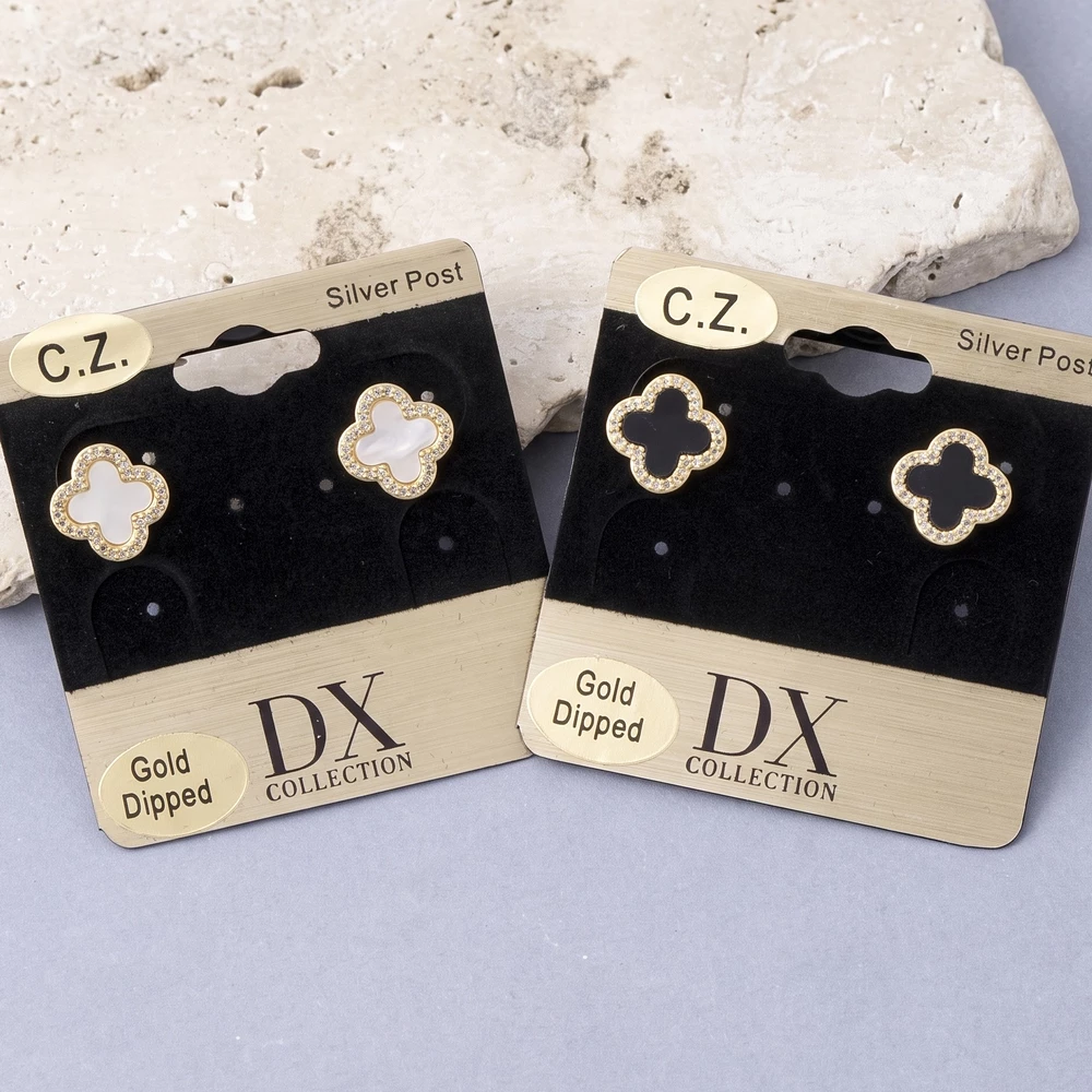 Gold Dipped Mother Of Pearl Clover Stud Earrings