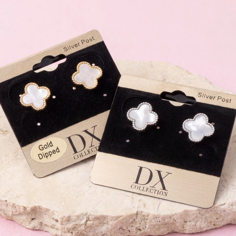 Gold Dipped Mother Of Pearl Clover Stud Earrings