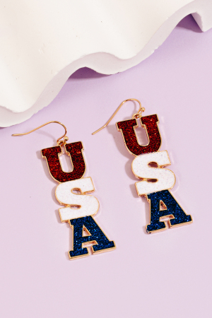 Glitter Enamel Usa Dangle Earrings