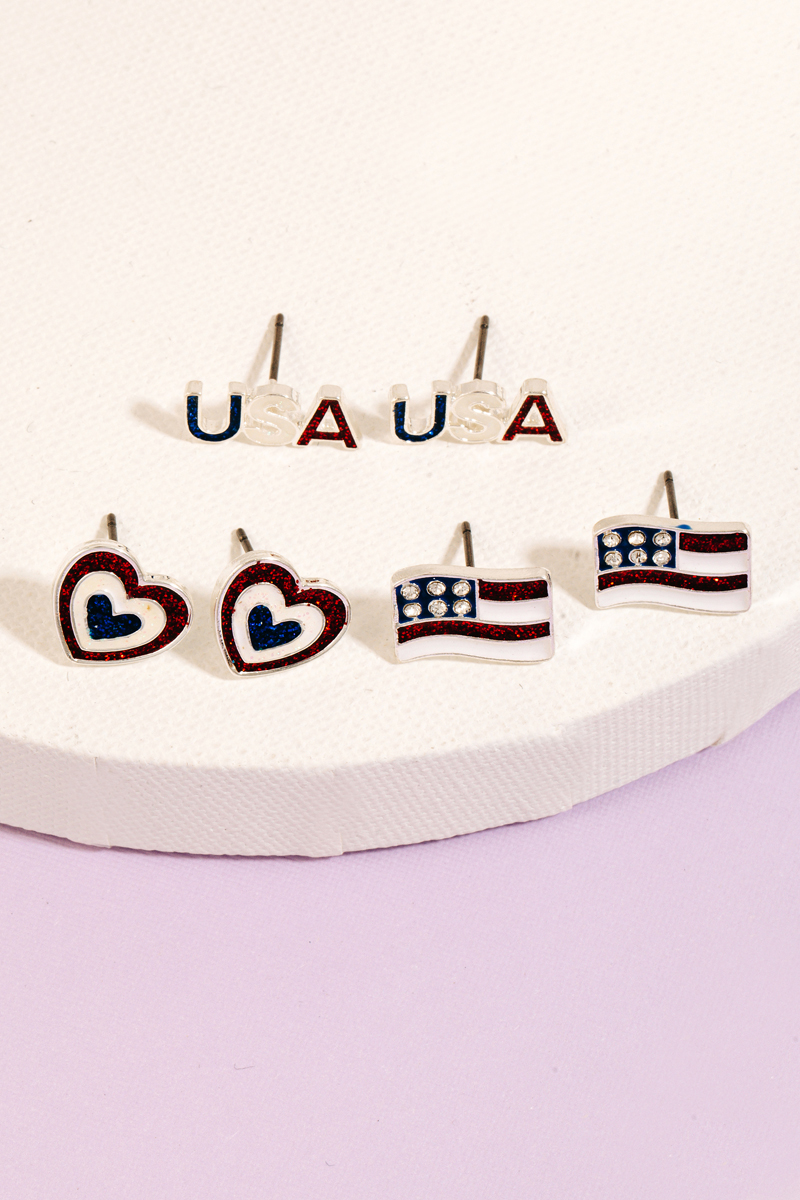 Mixed American Themed Stud Earrings Set