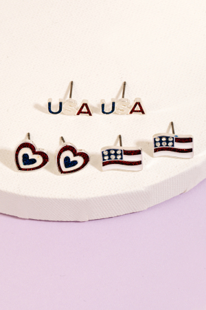 Mixed American Themed Stud Earrings Set