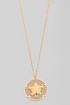 Ornate Sand Dollar Pendant Long Necklace