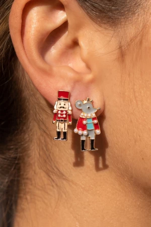 Enamel Nutcracker And Mouse King Stud Earrings