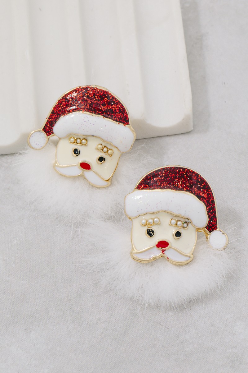 Enamel Santa Claus Fuzzy Beard Stud Earrings
