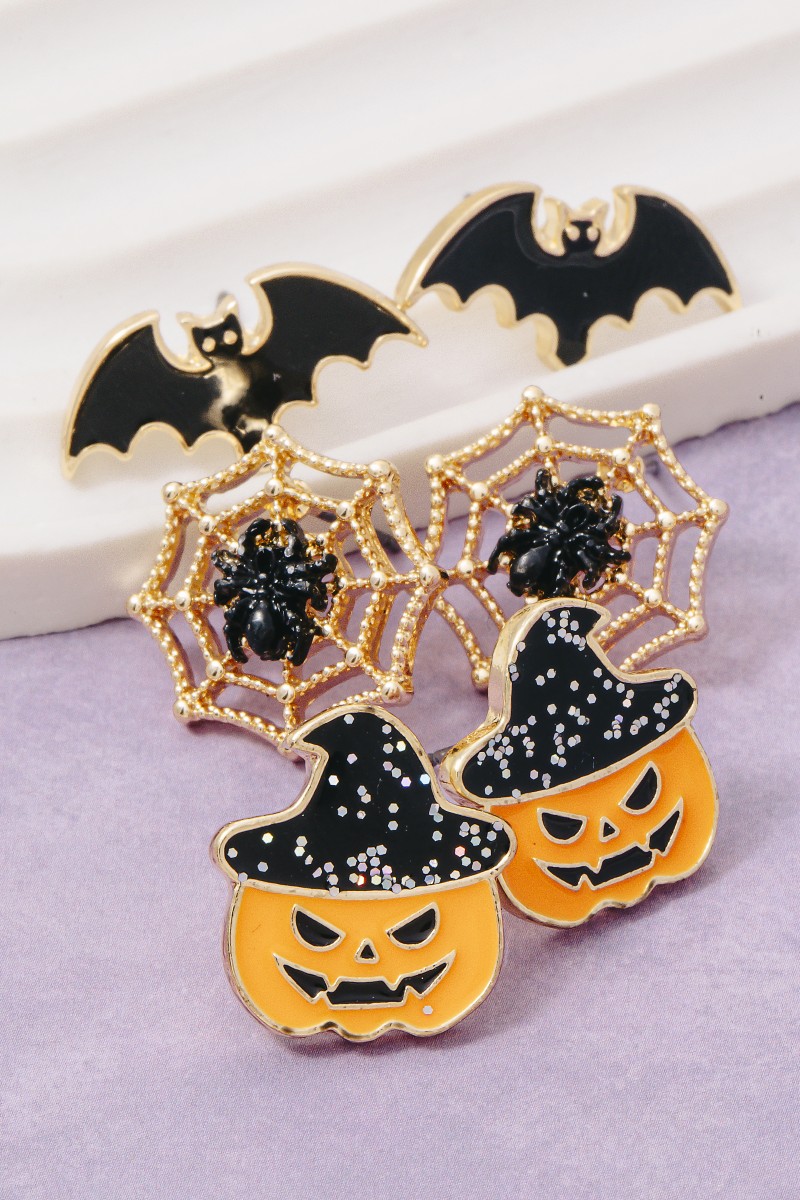 Mixed Enamel 3Pc Halloween Stud Earrings Set