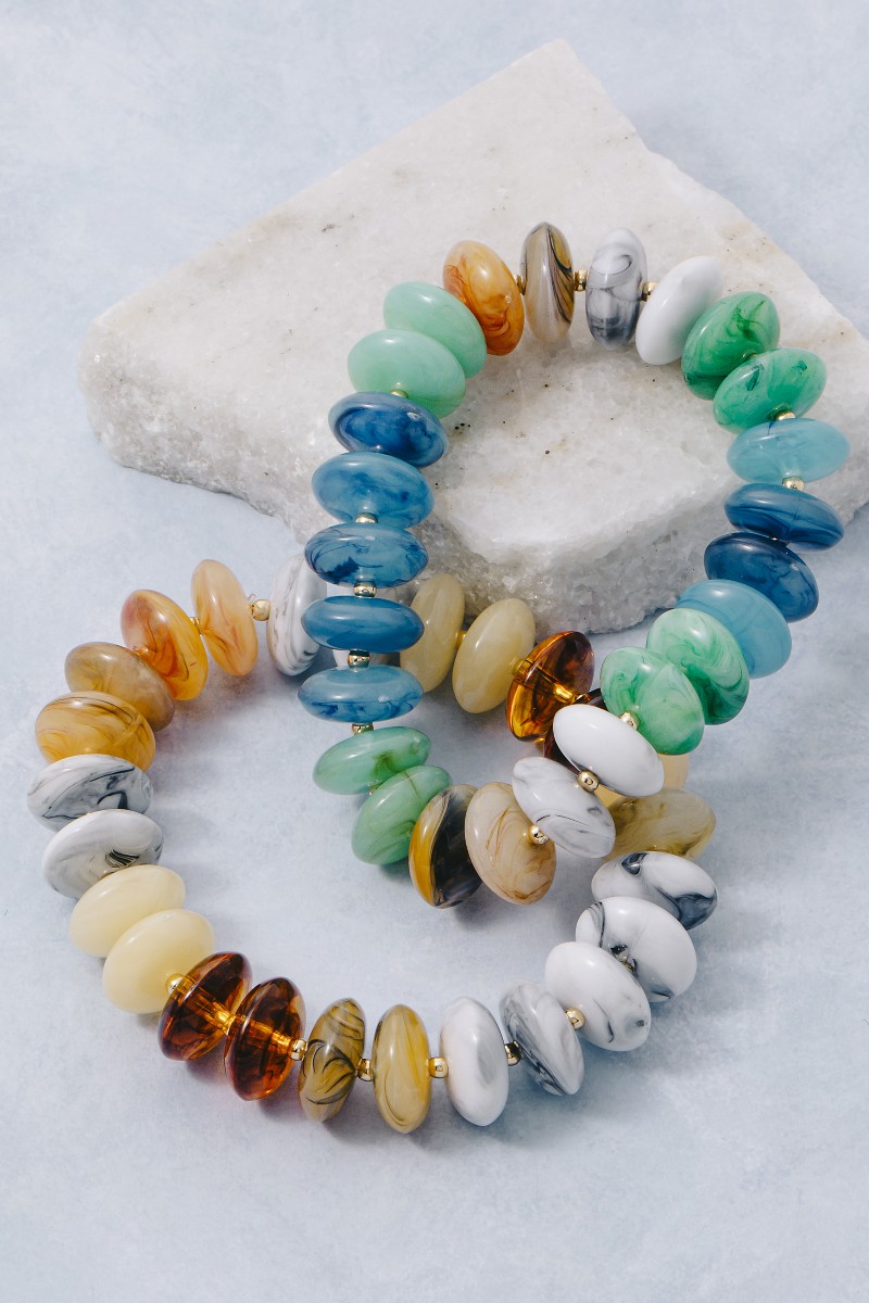Mixed Marble Resin Disc Beads Bracelet