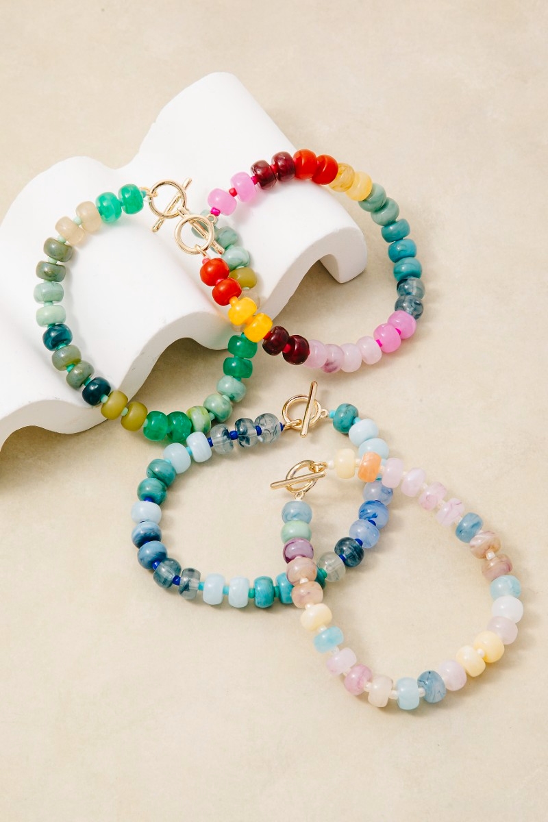 Mixed Marble Resin Beaded Toggle Bracelet