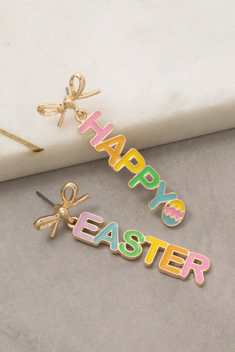 Enamel Happy Easter Bow Stud Dangle Earrings