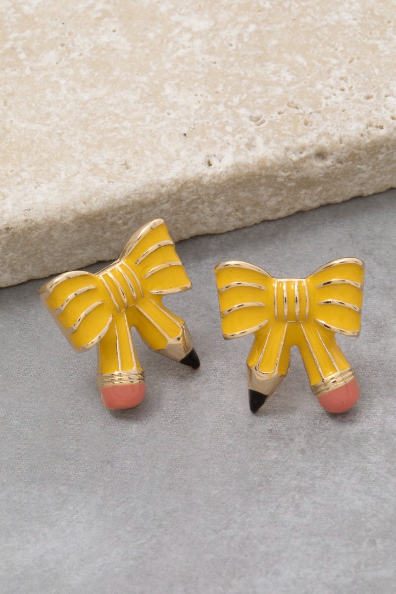 Enamel Pencil Bow Stud Earrings