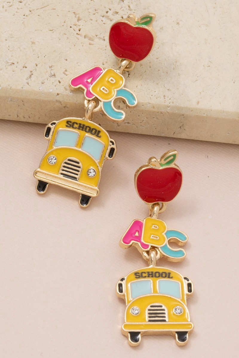 Enamel Apple Abc Bus Dangle Earrings