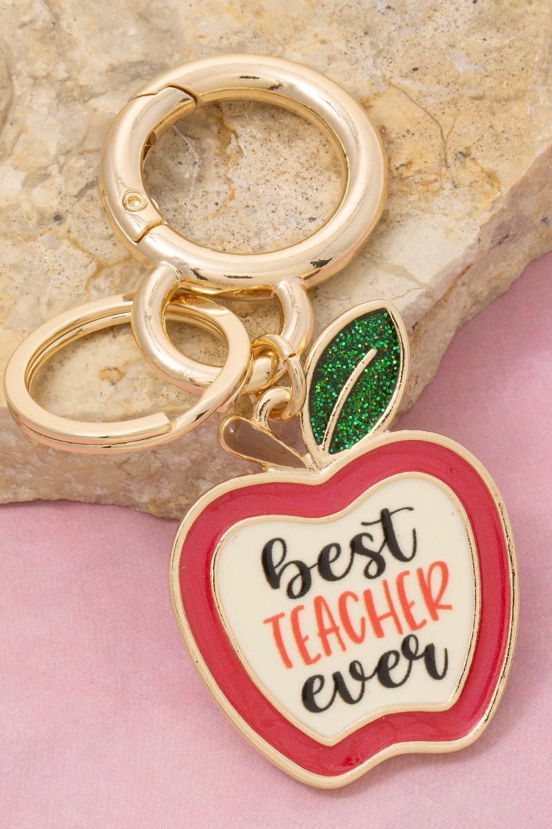 Best Teacher Ever Apple Bag Charm Keychain