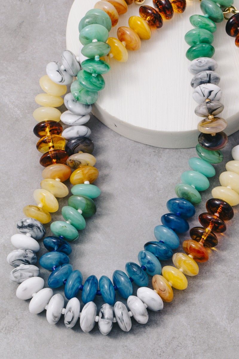 Mixed Marble Resin Disc Beads Necklace