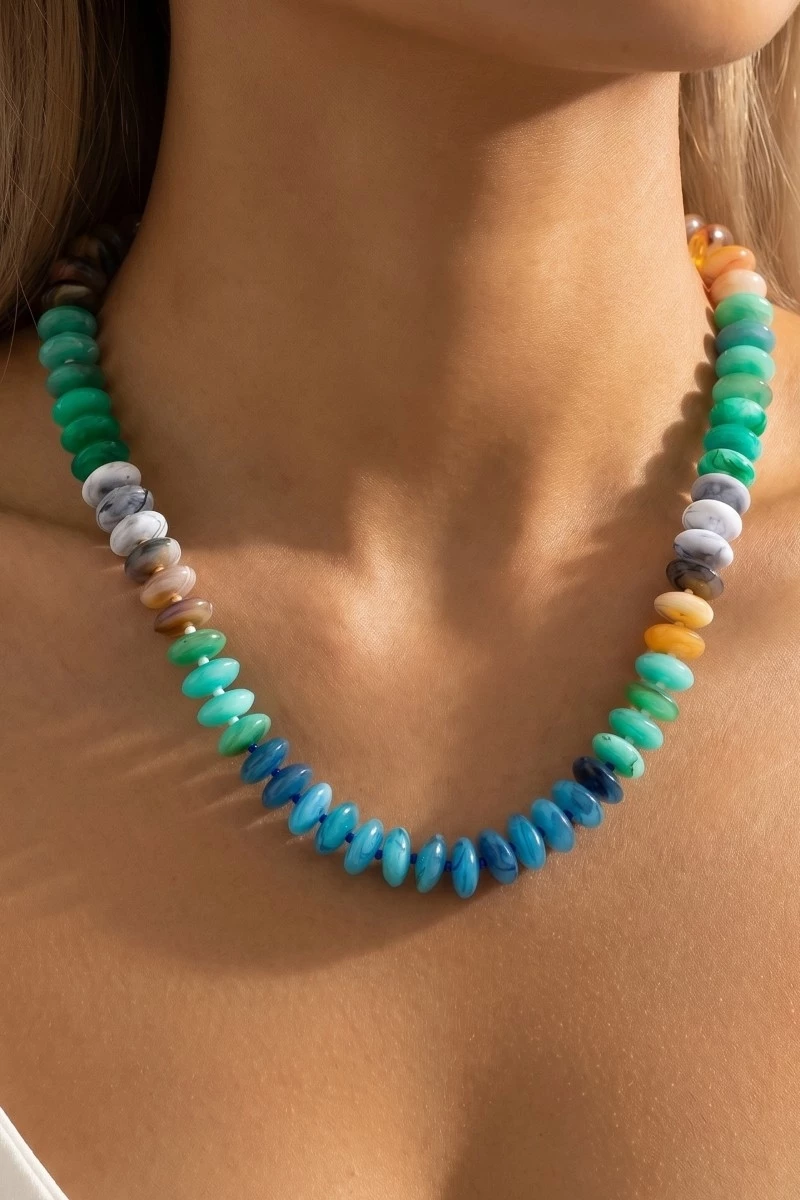 Mixed Marble Resin Disc Beads Necklace