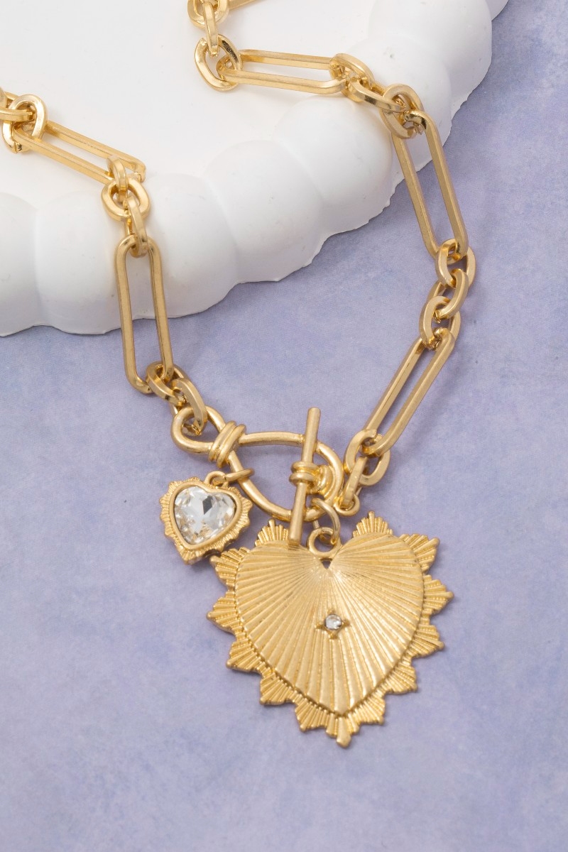 Double Heart Pendants Oval Chain Necklace