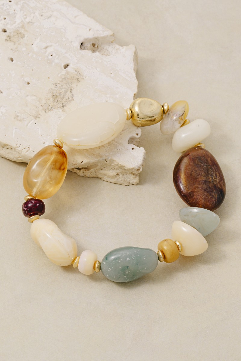 Mixed Irregular Marble Resin Disc Beaded Toggle Bracelet