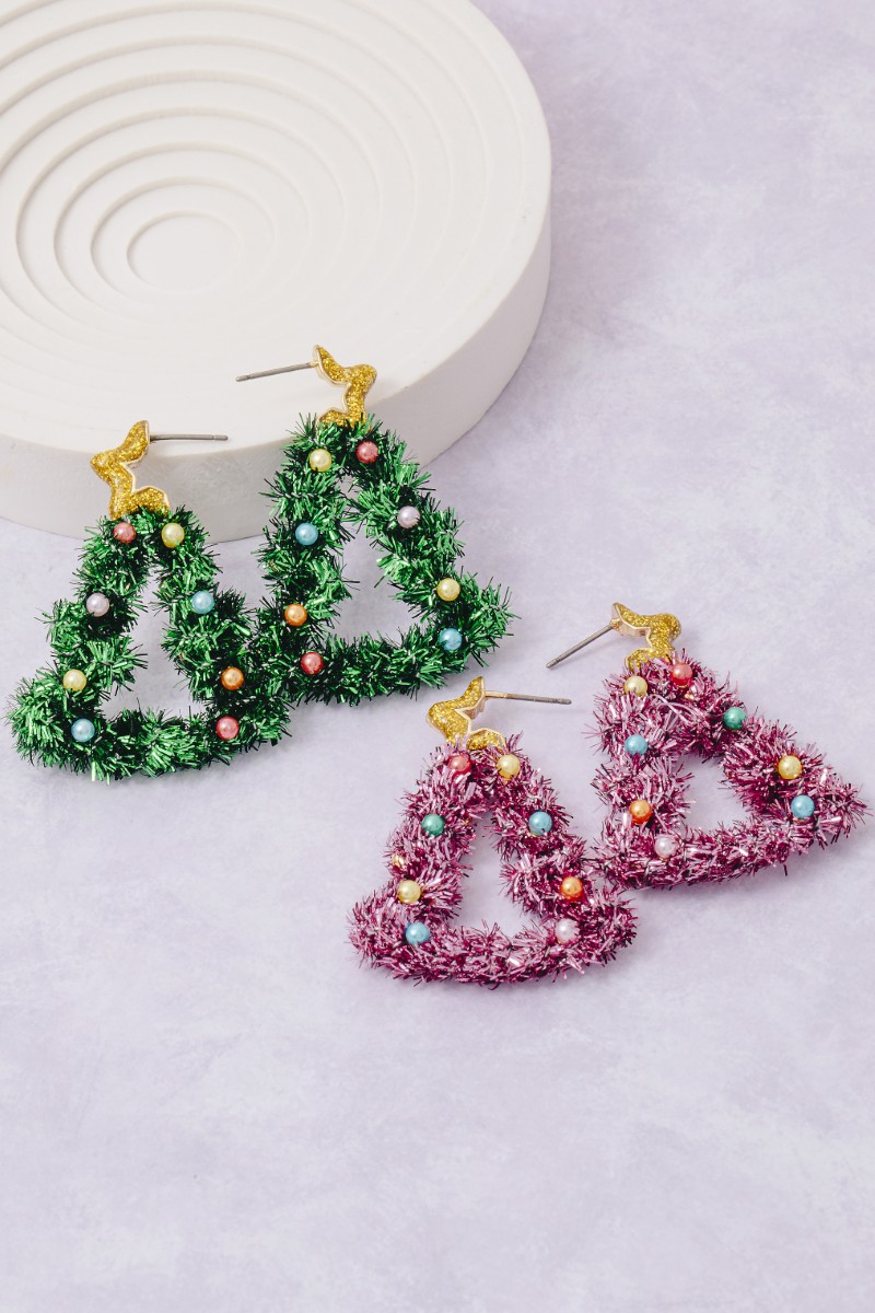 Resin Star And Christmas Tree Holiday Dangle Earrings