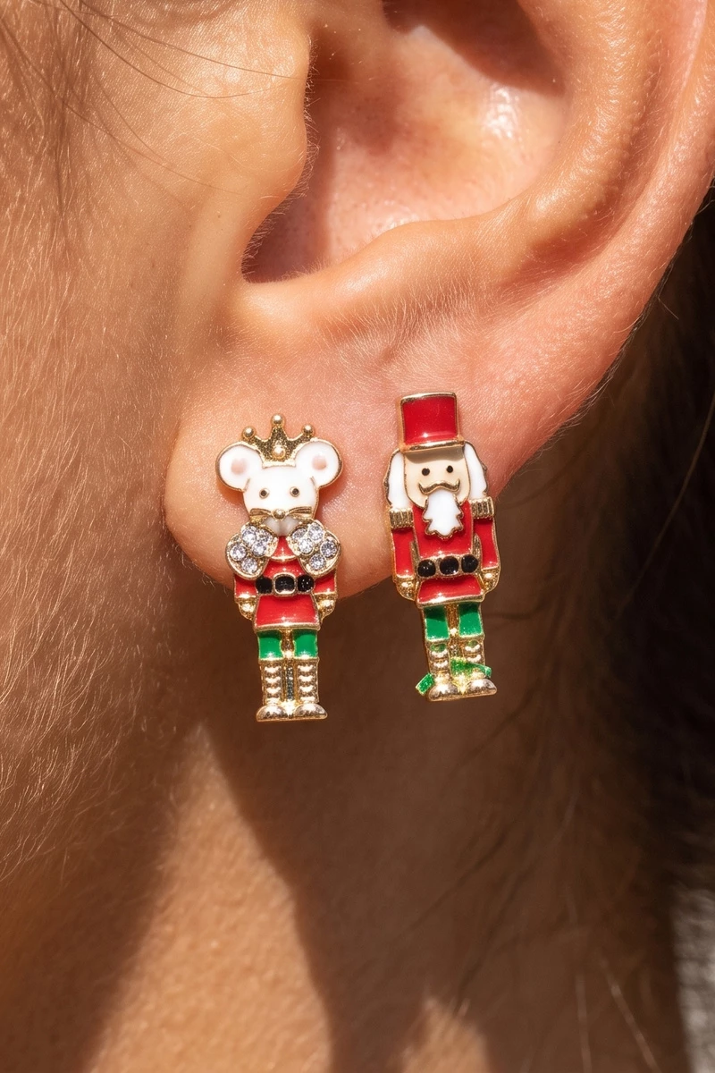 Crystal Nutcracker Christmas Mouse King Stud Earrings