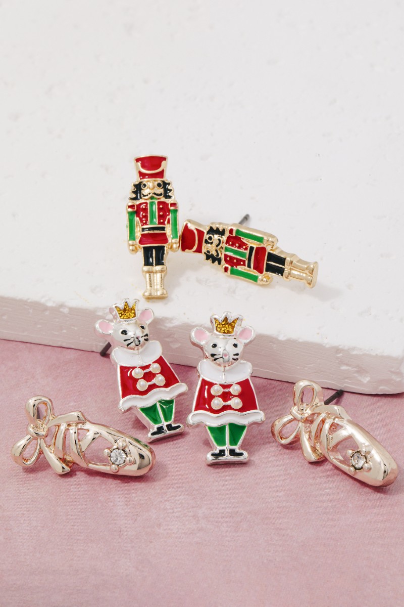 Ballerina Shoes And Christmas Holiday Stud Earrings Set