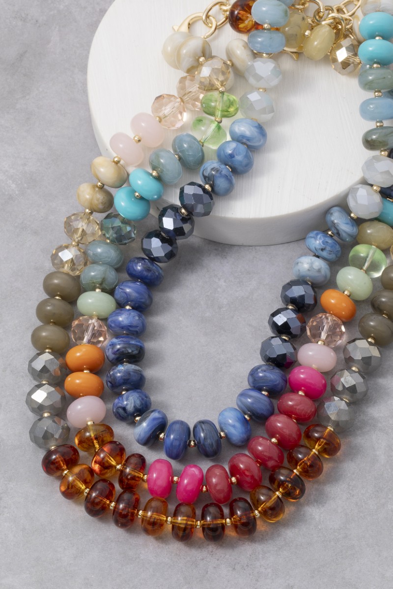 Mixed Faceted And Marble Resin Disc Beads Necklace