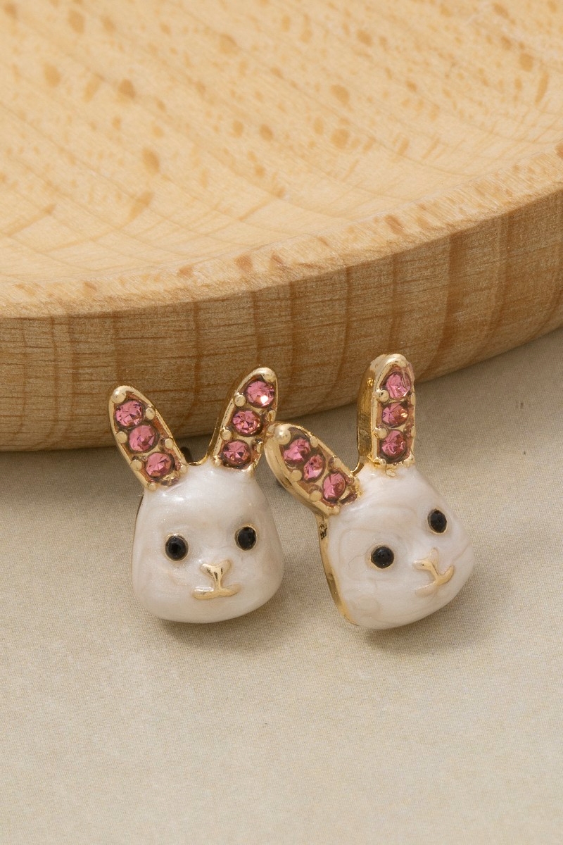 Enamel Rabbit Head Stud Earrings
