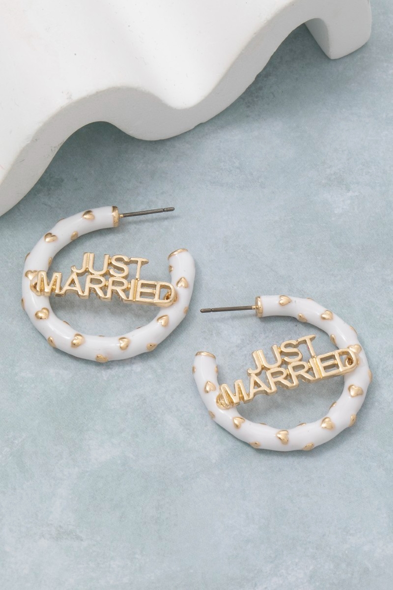 Just Married Enamel Hoop Earrings