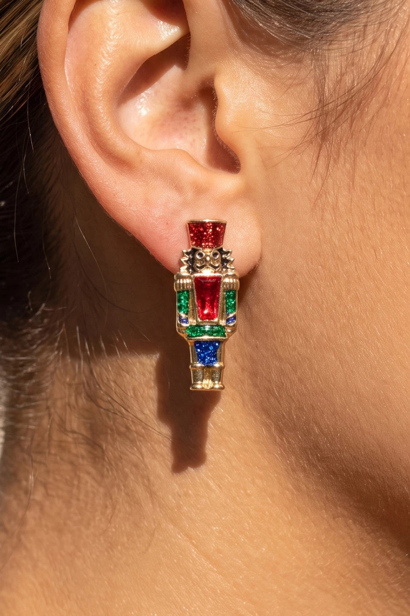 Christmas Glitter Crystal Nutcracker Stud Earrings