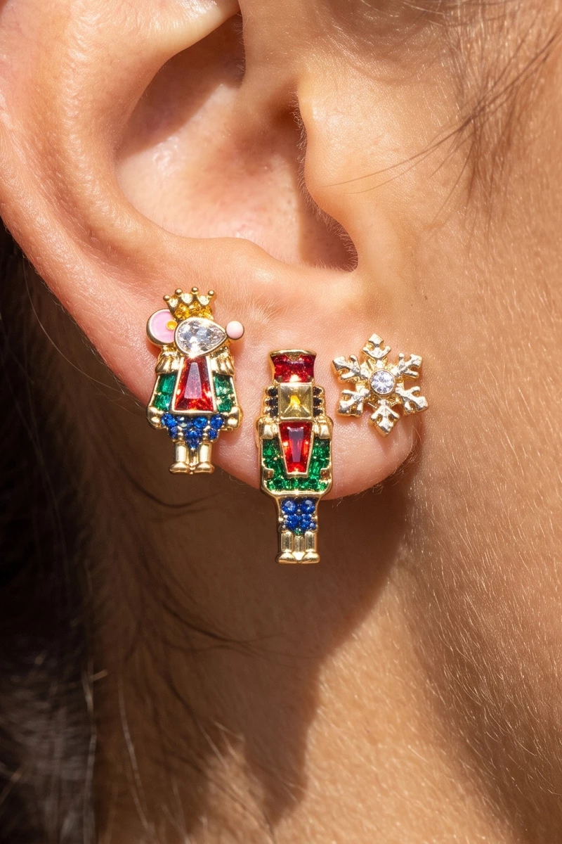 Christmas Nutcracker Snowflake Stud Earrings Set