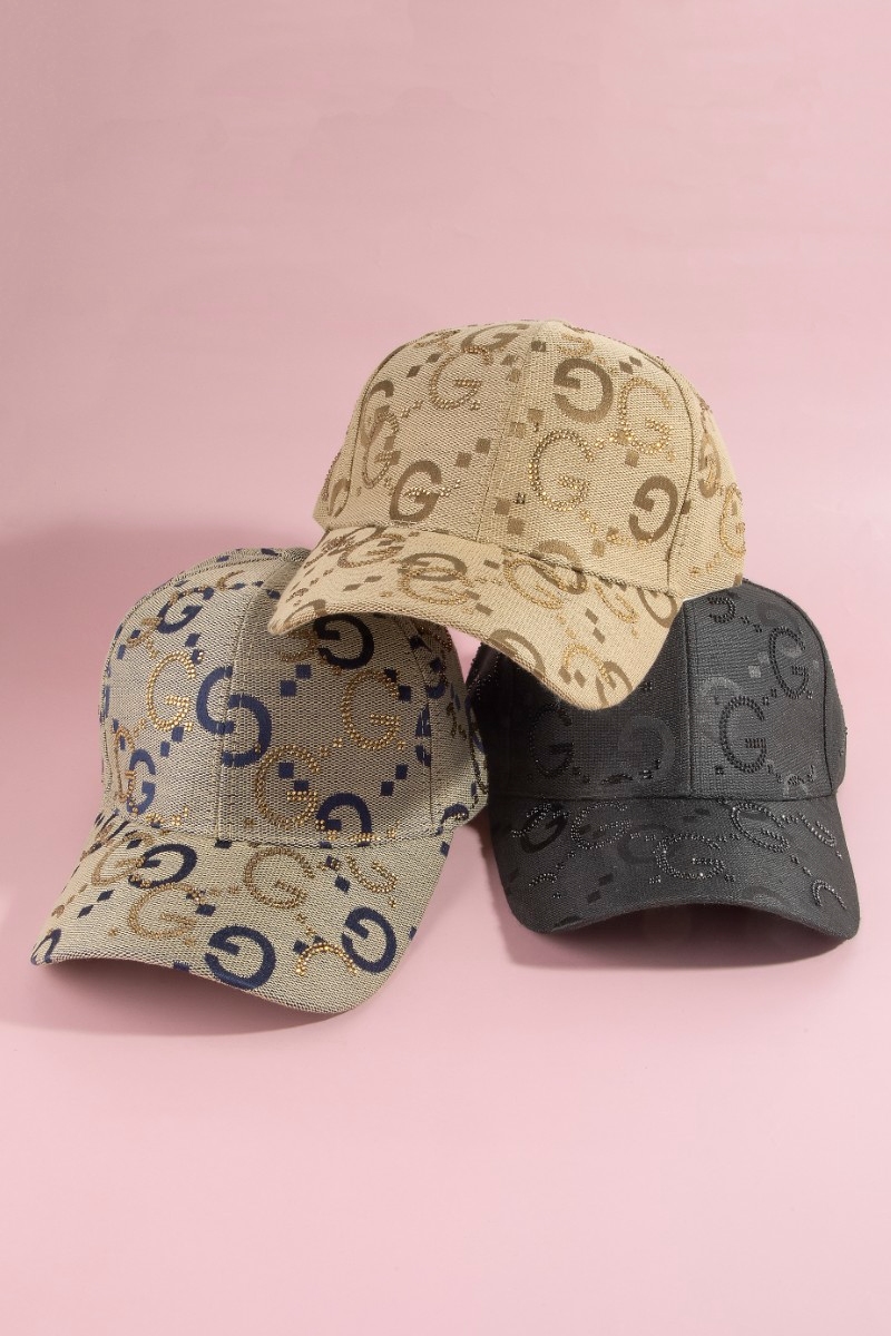 Monogram Print Gg Logo Rhinestone Baseball Cap