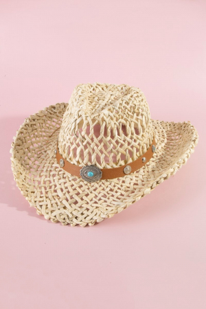 Straw Weave Concho Strap Cowboy Hat