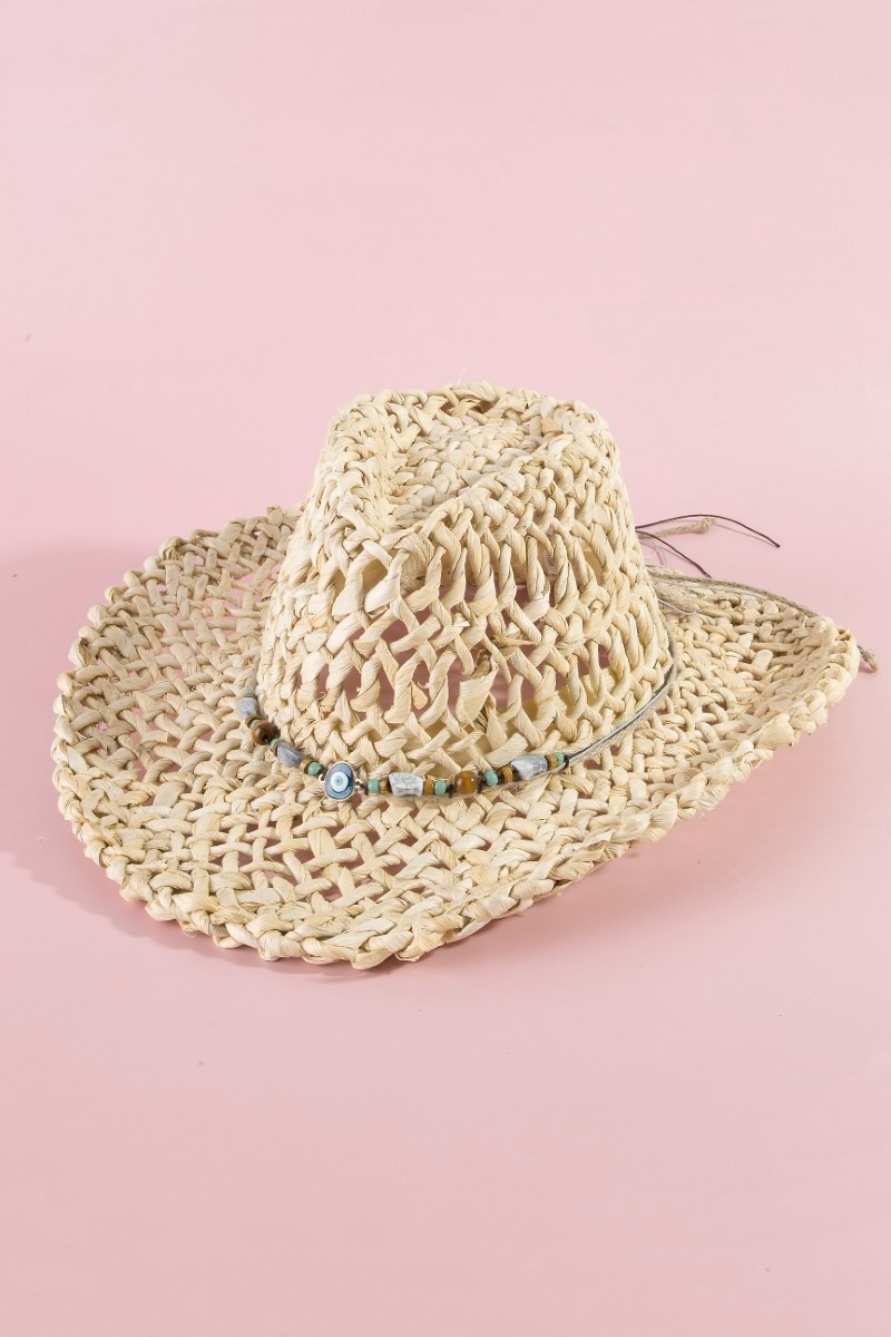 Basket Weave Western Evil Eye Strap Cowboy Hat