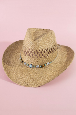 Straw Basket Evil Eye Rope Strap Western Cowboy Hat