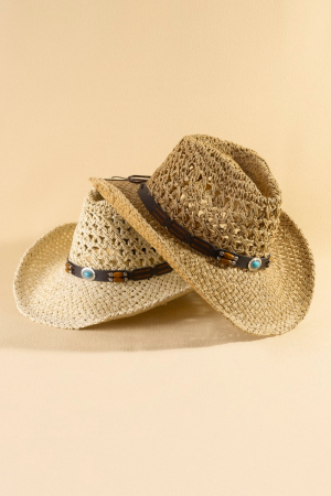 Straw Weave Leather Strap Cowboy Hat