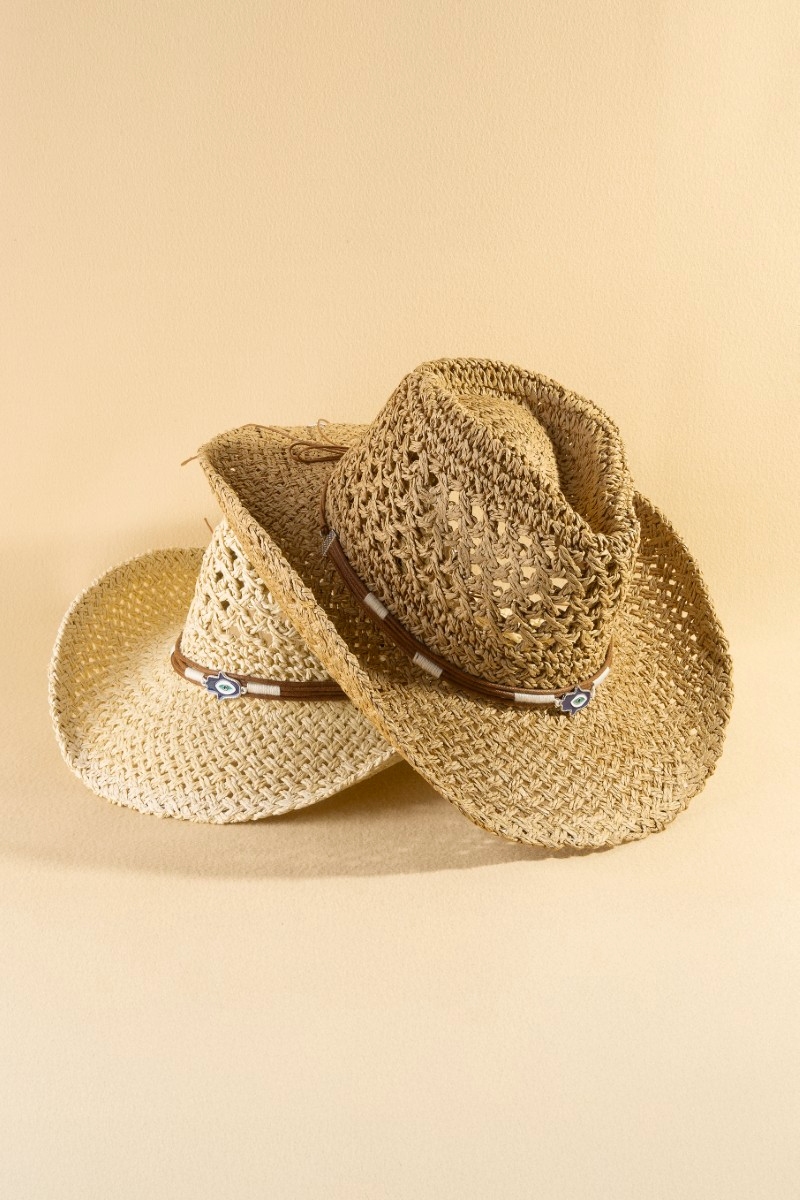 Straw Weave Hamsa Rope Cowboy Hat