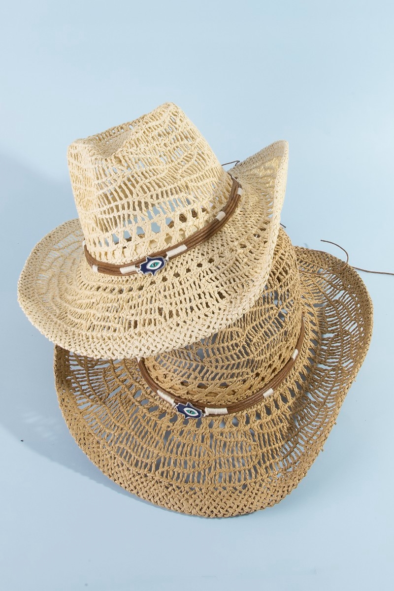 Straw Braided Hamsa Hand Western Cowboy Hat