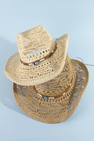 Straw Braided Hamsa Hand Western Cowboy Hat