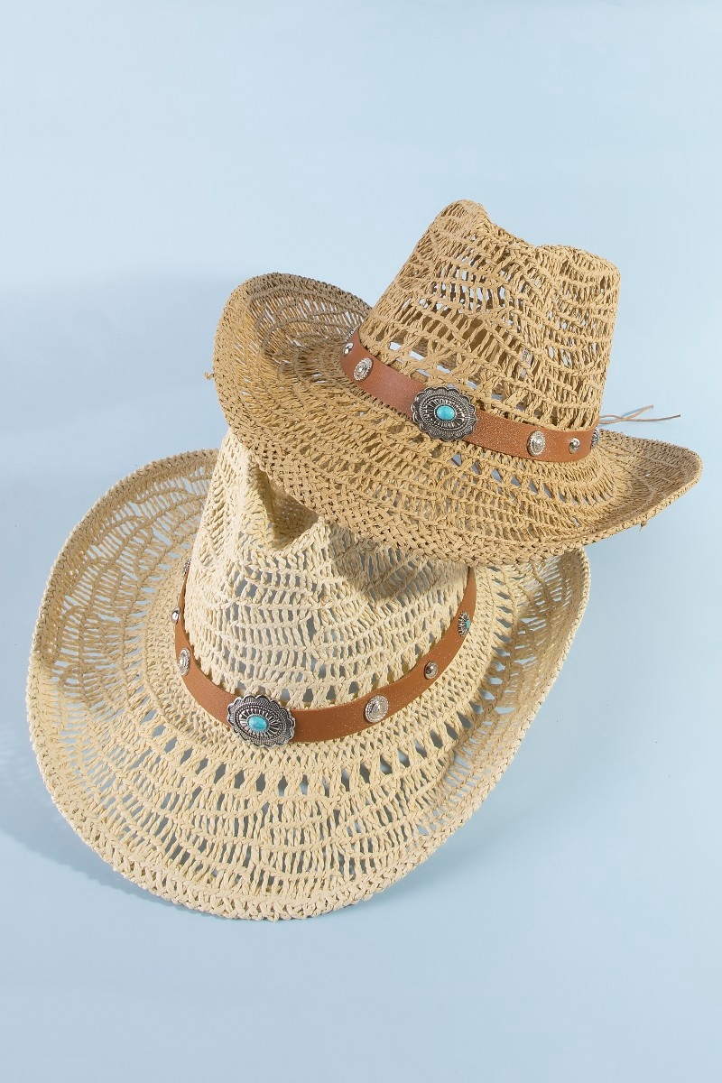 Straw Braided Concho Band Western Cowboy Hat