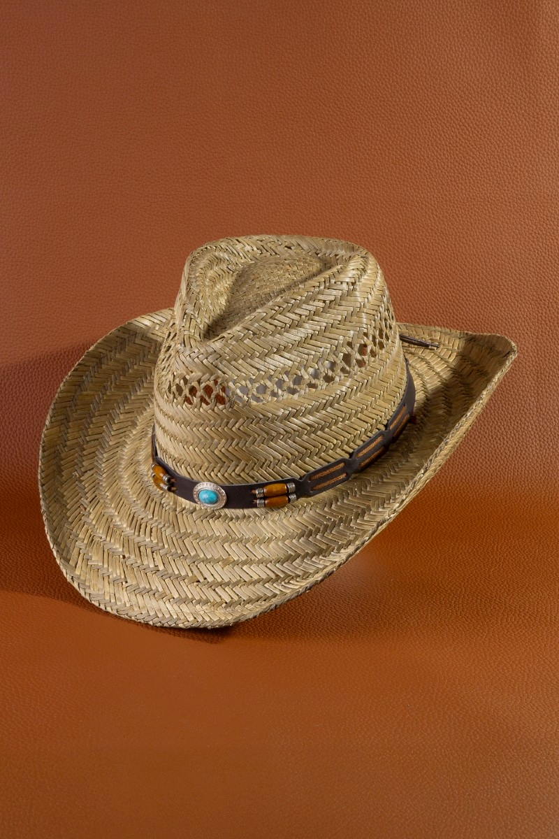 Western Leather Strap Straw Cowboy Hat