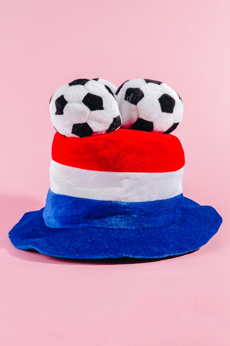 Red White Blue Striped Soccer Ball Hat