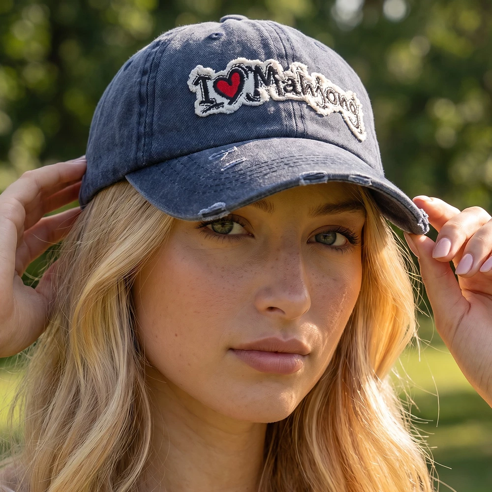I Love Mahjong Frayed Patch Washed Baseball Cap