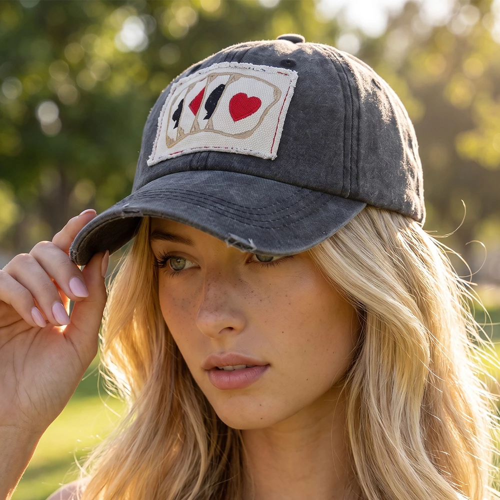 Playing Cards Patch Vintage Washed Baseball Cap