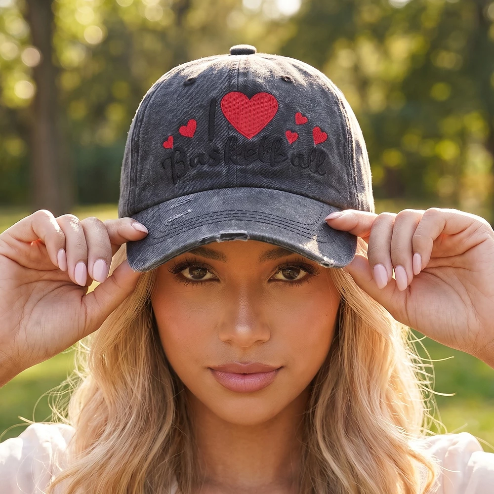 I Love Pickleball Hearts Washed Baseball Cap