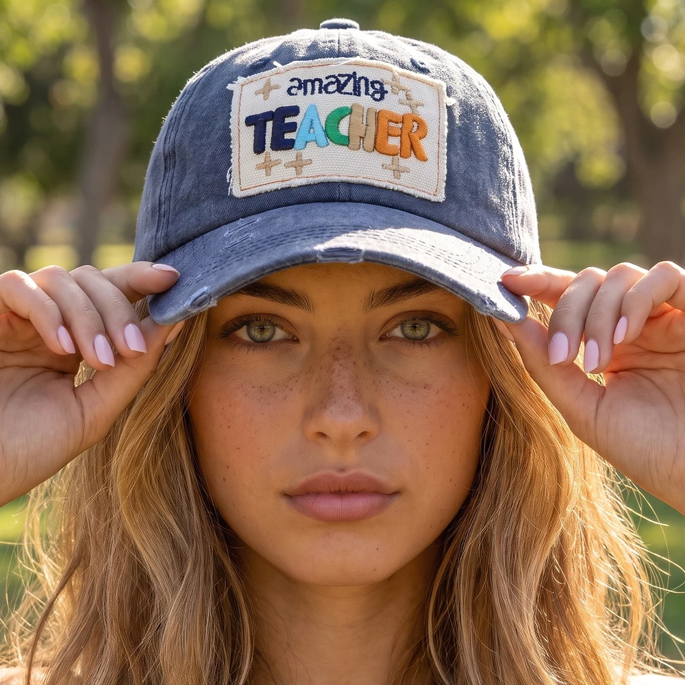 Amazing Teacher Patch Vintage Washed Baseball Cap