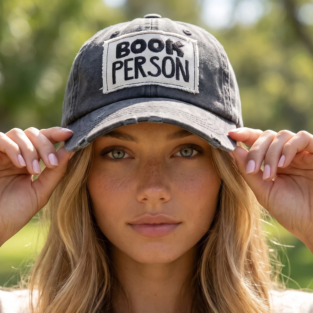 Book Person Patch Vintage Washed Baseball Cap