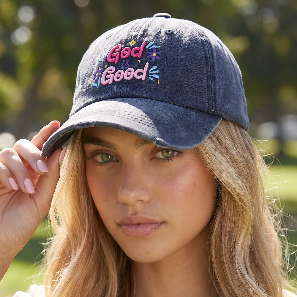 God Is Good Embroidered Washed Baseball Cap