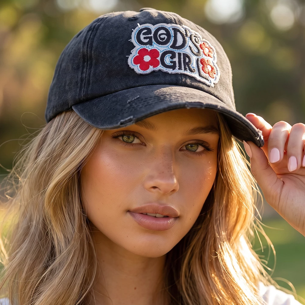 Gods Girl Floral Patch Washed Baseball Cap